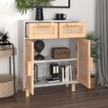 vidaXL Komoda biela 60x30x75 cm masívna borovica a prírodný ratan