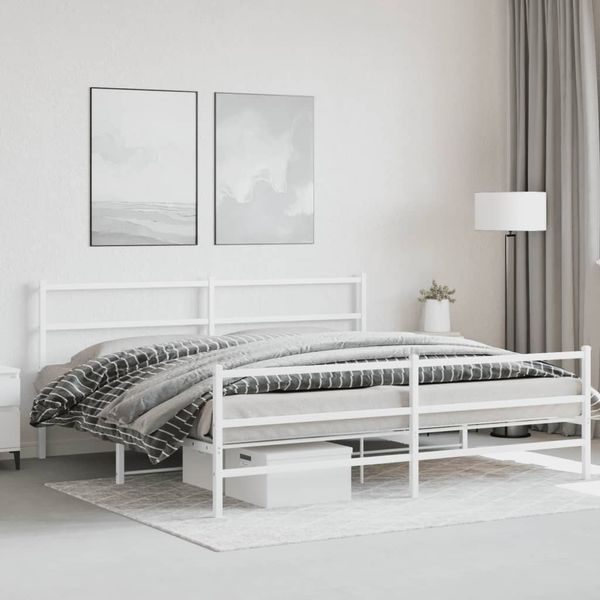 vidaXL Kovový rám postele s predným a zadným čelom biely 193x203 cm
