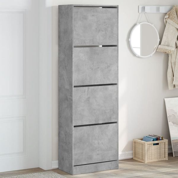 vidaXL Botník so 4 výklopnými zásuvkami betónový sivý 60x34x187,5 cm