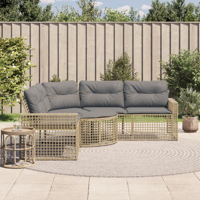 vidaXL Záhradná pohovka so vankúšmi a podnožkou tvarL béžová polyratan