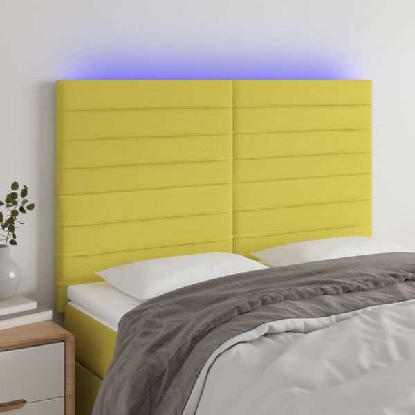 vidaXL Čelo postele s LED zelené 144x5x118/128 cm látka
