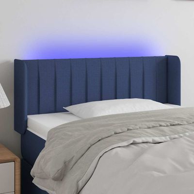 vidaXL Čelo postele s LED modré 93x16x78/88 cm látka