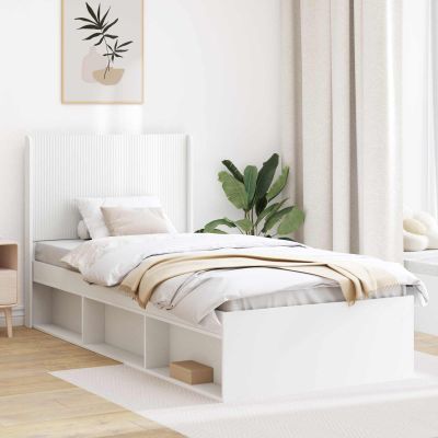 vidaXL Posteľový rám s úložným priestorom a čelom Biela 100 x 200 cm
