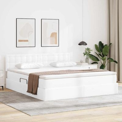 vidaXL Postel s úložným prostorem a matrací Čistá biela 180 x 200 cm
