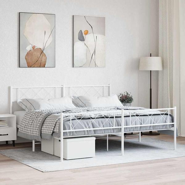 vidaXL Kovový rám postele s čelom a podnožkou biely 180x200 cm