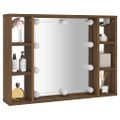 vidaXL Zrkadlová skrinka s LED hnedý dub 76x15x55 cm