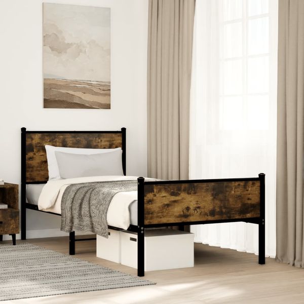 vidaXL Kovový posteľný rám bez matraca dymový dub 80x200 cm