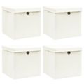 vidaXL Úložné boxy s vekom 4 ks, biele 32x32x32 cm, látka