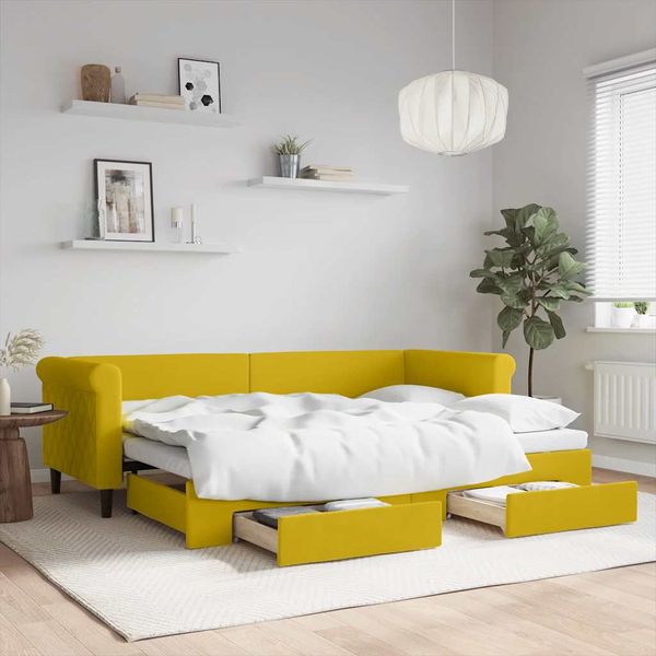vidaXL Rozkladacia denná posteľ s matracmi žltá 80x200 cm zamat