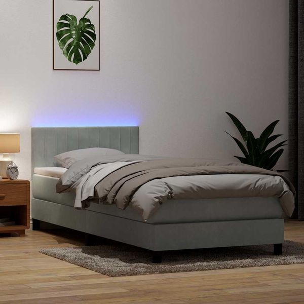 vidaXL Posteľný rám boxsping s matracom a LED bledosivý 100x210 cm zamat