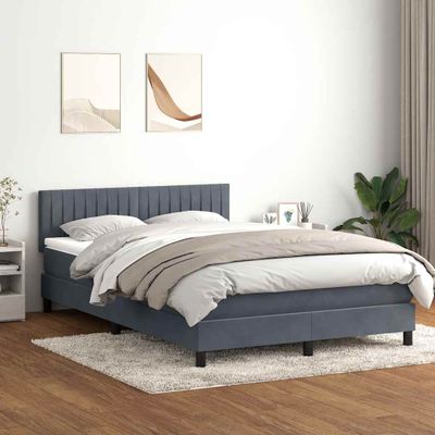 vidaXL Posteľný rám boxspring s matracom a LED tmavosivý 160x210 cm zamat