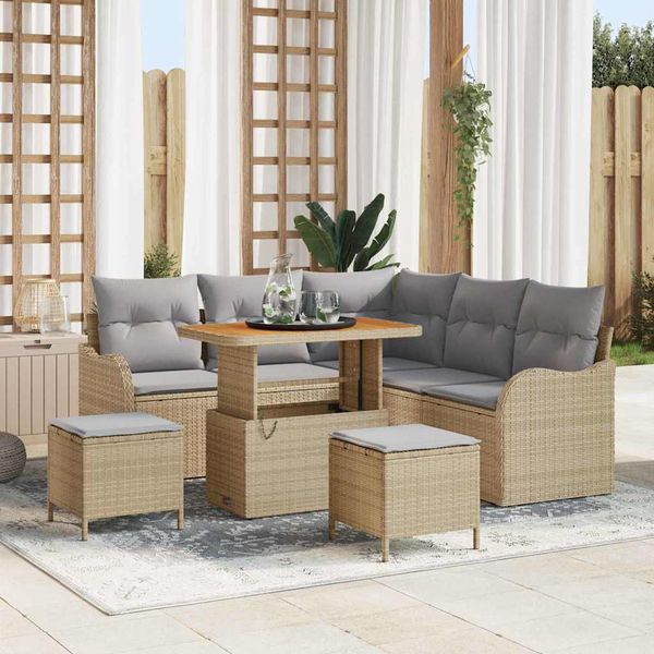 vidaXL Súprava záhradných pohoviek s vankúšom 8 pcs Béžová polyratan