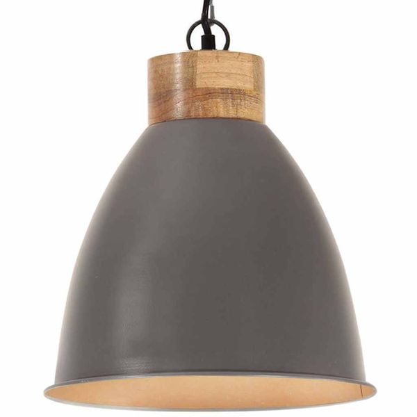 vidaXL Industriálna závesná lampa sivá železo a masívne drevo 35 cm E27
