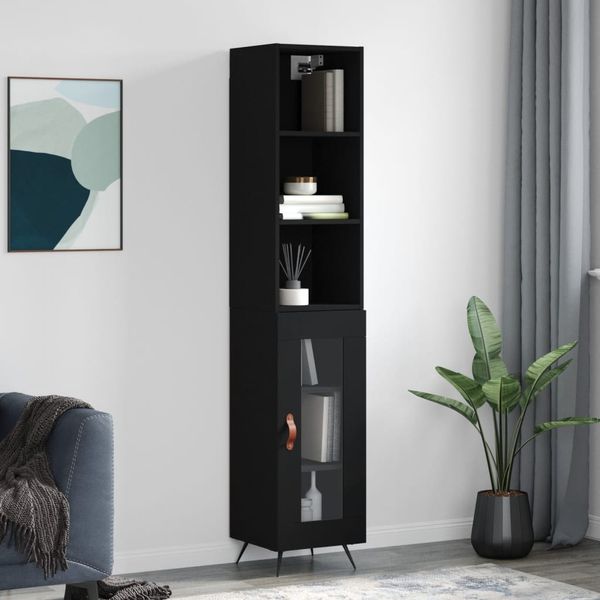 vidaXL Vysoká skrinka čierna 34,5x34x180 cm spracované drevo