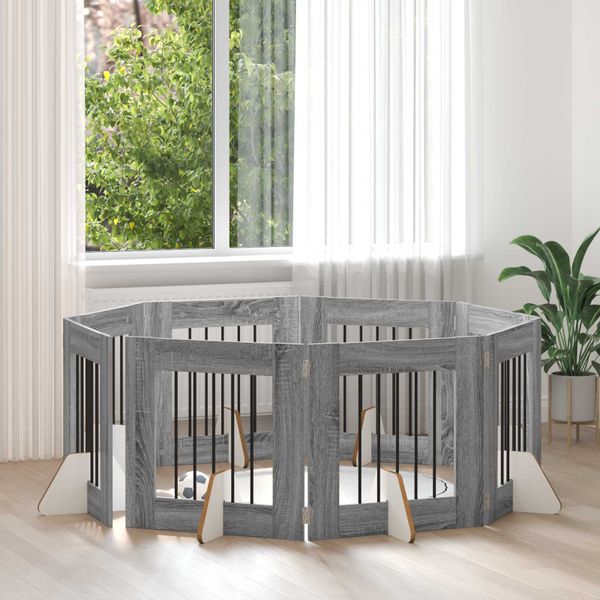 vidaXL Brána pre psov so stojanmi 8 pcs Sivá sonoma 60 x 60 cm