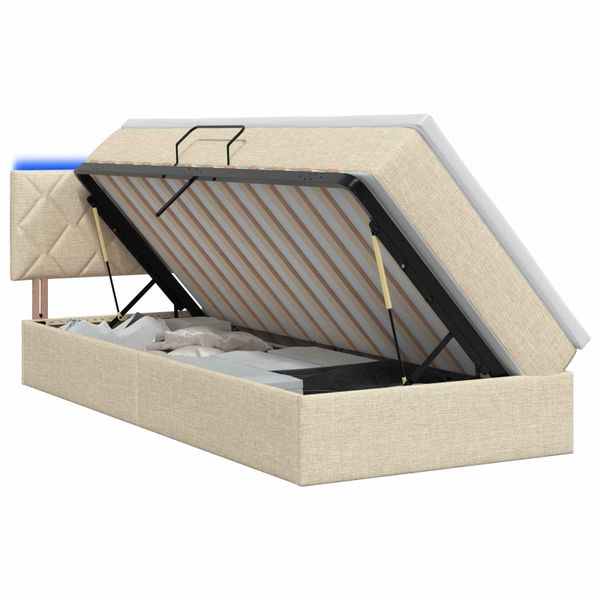 vidaXL LED úložná posteľ s matracom Krémová 90 x 190 cm Látka