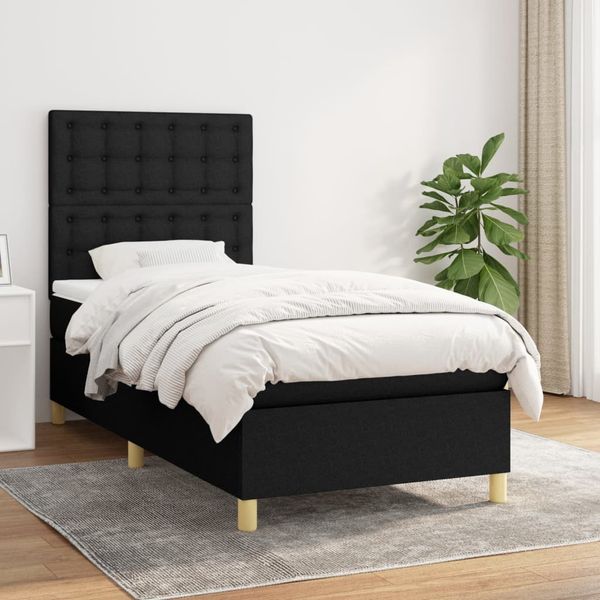 vidaXL Posteľný rám boxspring s matracom čierny 90x200 cm látka