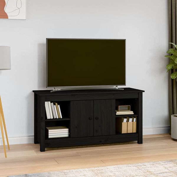 vidaXL TV skrinka čierna 103x36,5x52 cm masívna borovica