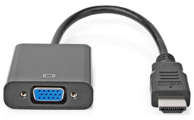 Nedis CCGB34900BK02 - HDMI – VGA Kabel | Konektor HDMI - VGA Zásuvka + 3,5mm výstup | 0,2 m | Černá barva Adaptér, HDMI (M) na VGA (F), vcetne zvuku, 3,5mm jack, 0,2m, cerný