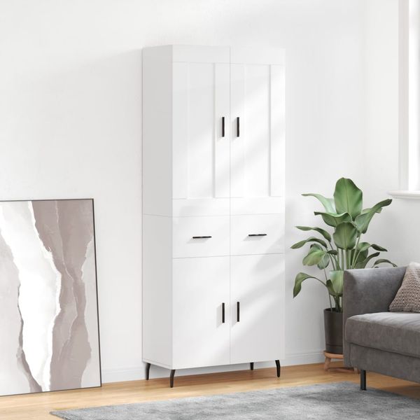 vidaXL Vysoká skrinka lesklá biela 69,5x34x180 cm spracované drevo