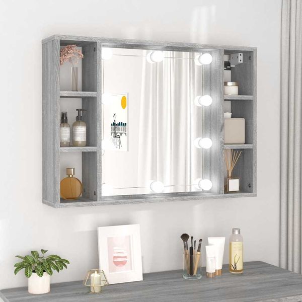 vidaXL Zrkadlová skrinka s LED sivý dub sonoma 76x15x55 cm