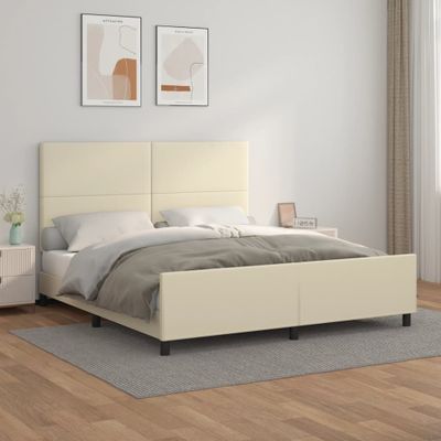 vidaXL Posteľný rám s čelom krémový 160x200 cm umelá koža