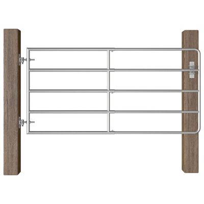 vidaXL Farmárska brána s 5 tyčami oceľová (95-170) x 90 cm strieborná