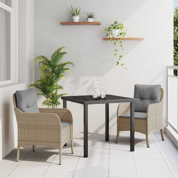 vidaXL Záhradný jedálenský set s vankúšom 3 pcs Béžová polyratan