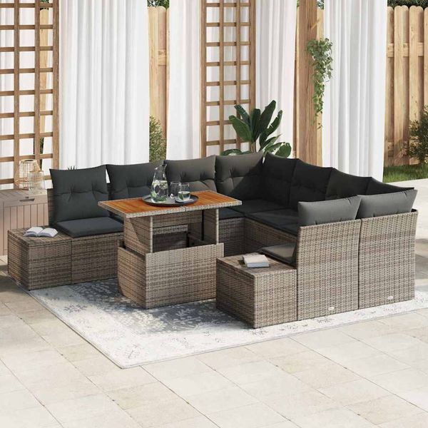 vidaXL Súprava záhradných pohoviek s úložiskom 9 pcs Sivá Poly ratan