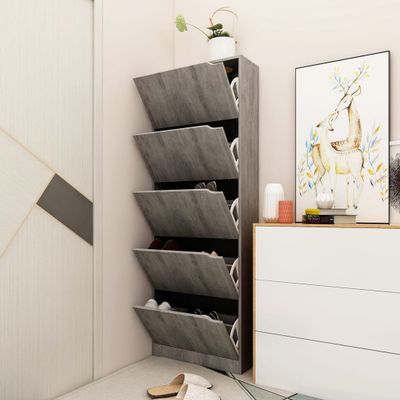 vidaXL Botník s 5 dvierkami betónový 59x24x167 cm drevotrieska