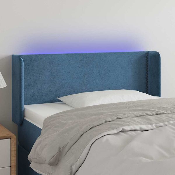 vidaXL Čelo postele s LED tmavomodré 83x16x78/88 cm zamat