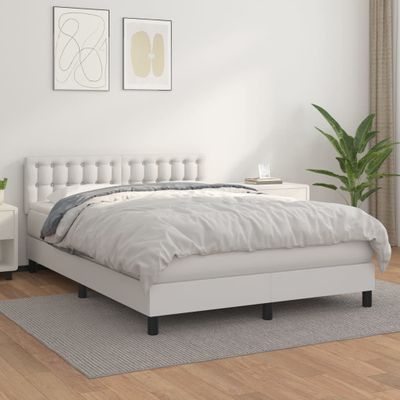 vidaXL Boxspring posteľ s matracom biely 140x190 cm umelá koža