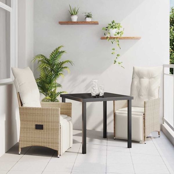 vidaXL Záhradný jedálenský set s vankúšom 3 pcs Béžová polyratan
