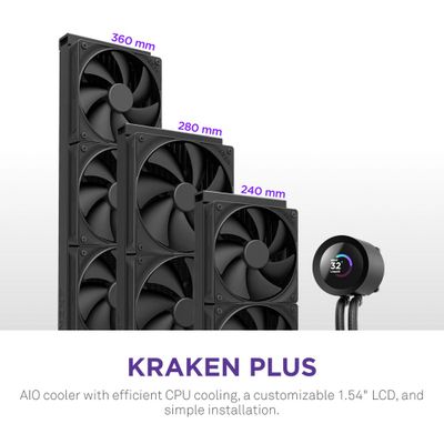 NZXT vodný chladič Kraken 240 / 2x120mm fan / 4-pin PWM / LCD disp. / 6 rokov Vodné chladenie, pre CPU, pre Intel i AMD, LCD displej, 2× 120mm ventilátor, socket 1851, 1700, 1200, 115x, AM5, AM4, 4pin PWM, 6 r