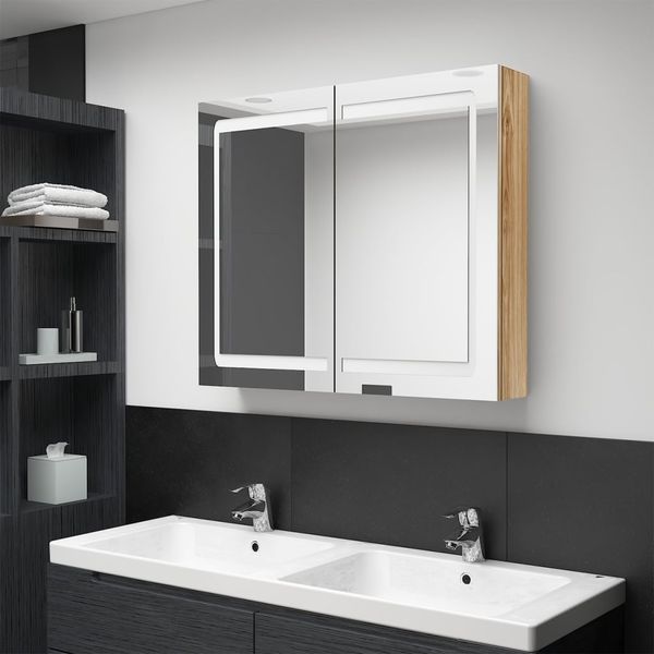 vidaXL LED kúpeľňová zrkadlová skrinka farba dubu 80x12x68 cm