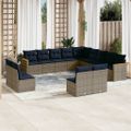 vidaXL 13-dielna záhradná súprava pohoviek s vankúšmi, sivá, polyratan
