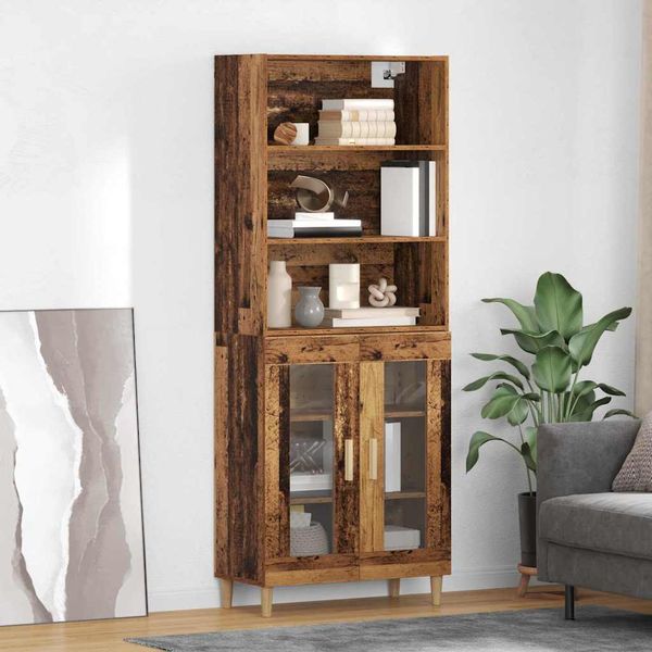 vidaXL Highboard Staré drevo 69,5 x 32,5 x 180 cm Kompozitné drevo
