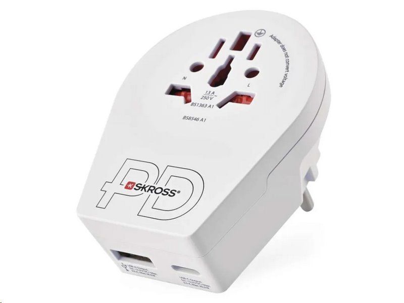 Cestovní univerzální adaptér EMOS P0055U pro cizince do střední Evropy, 1×USB-C, 1×USB-A