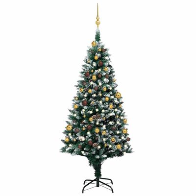 vidaXL Umelý vianočný stromček s LED a setom gulí a šiškami 180 cm