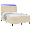 vidaXL LED box s pružinami s čelnou doskou Krémová 140 x 200 cm látka