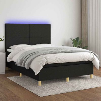 vidaXL Posteľ boxsping s matracom a LED čierna 140x200 cm látka