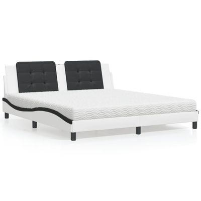 vidaXL Posteľ s matracom Zadar bielo-čierna 180x200 cm umelá koža