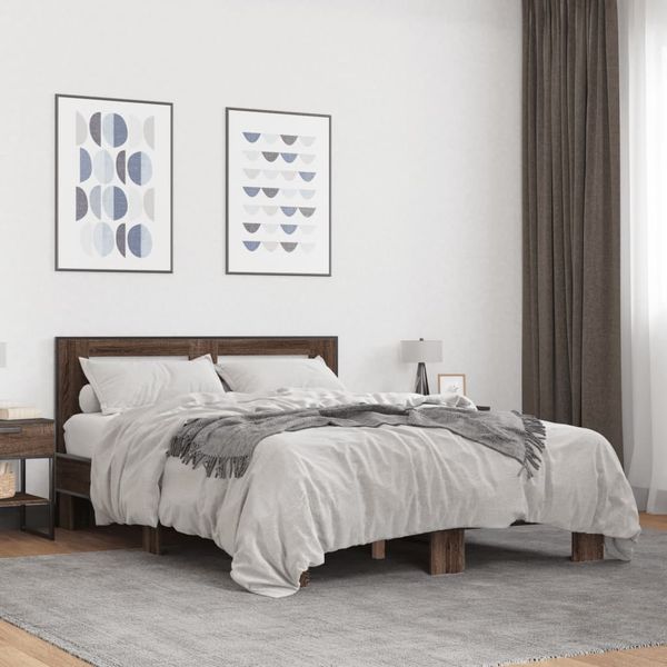 vidaXL Posteľný rám hnedý dub 120x200 cm kompozitné drevo a kov