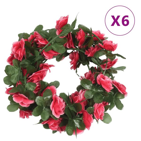 vidaXL Kvetinové girlandy 6 ks, jarné, ružovo červené 250 cm