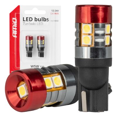 LED žiarovky CANBUS T10 W5W 9 SMD 3030 Biele 12V 24V AMiO-04242