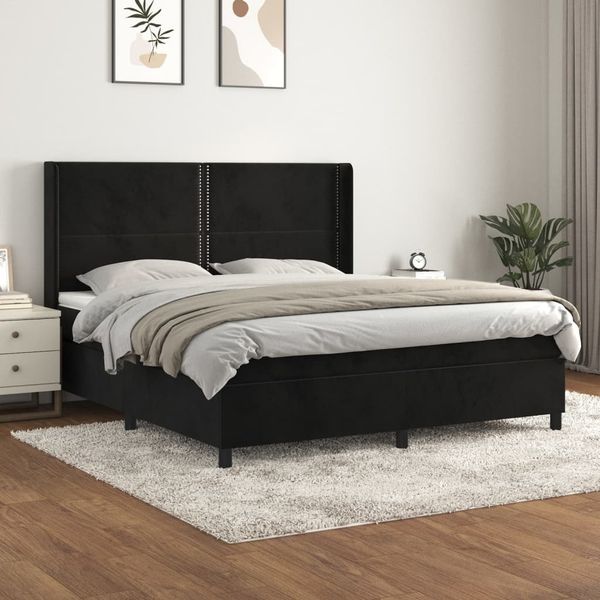 vidaXL Posteľný rám boxspring s matracom čierny 180x200 cm zamat