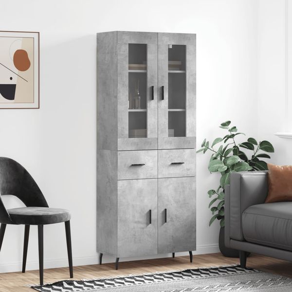 vidaXL Vysoká skrinka betónová sivá 69,5x34x180 cm spracované drevo