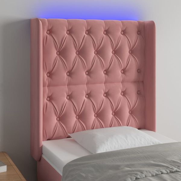 vidaXL Čelo postele s LED ružové 83x16x118/128 cm zamat