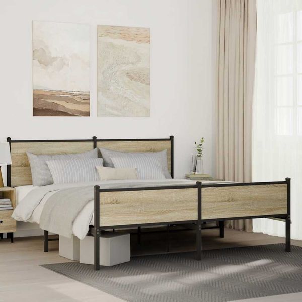 vidaXL Kovový posteľný rám bez matraca dub sonoma 180x200 cm