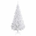 vidaXL Osvetlený umelý vianočný stromček s guľami, biely 180 cm, PVC